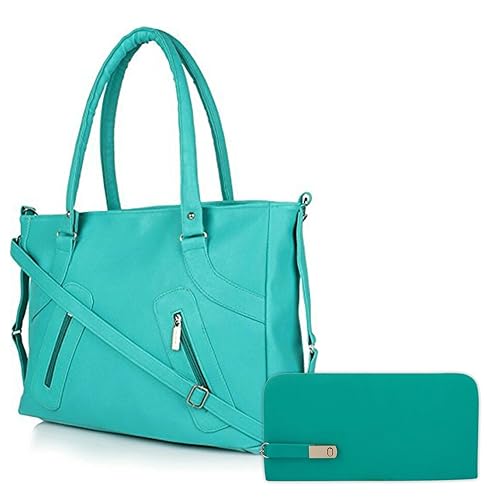 Kaparrow stylish green color womens handbag and cluth (pack of 2}