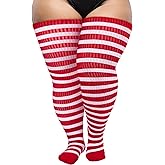 AQOKKA Plus Size Thigh High Socks for Women Cotton Boot Femboy Thigh High Stockings Striped Over Knee High Socks Leg Warmers