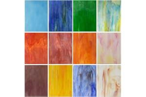 KIPHEPI 12 Sheets Variety Stained Glass Sheets,4x6 Inch Stained Glass Sheets Variety Textured Cathedral Art Glass Packs,for Crafts and Mosaic Making