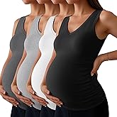 Ficerd 4 Pack Women's Maternity Tank Tops V Neck Summer Side Ruched Sleeveless Cotton Blend Basic Pregnancy Shirts