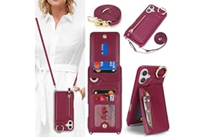 Jaorty Crossbody Wallet Case for iPhone 16 with Strap for Women Men,with Zipper Pocket and Credit Card Holder,Finger Grip Rin