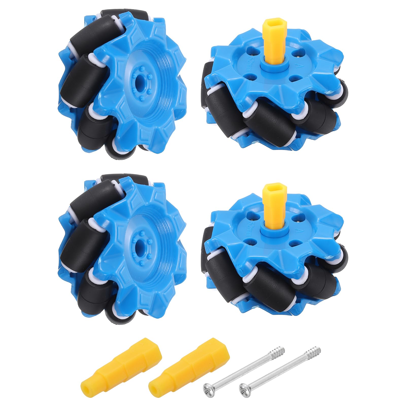 sourcing map 2Set Mecanum Wheels Set with Hexagonal Universal Pins and Screws, 52mm / 2.05" ABS Rubber Omnidirectional Wheels for Smart Robot Car Parts DIY Models Accessories, Blue