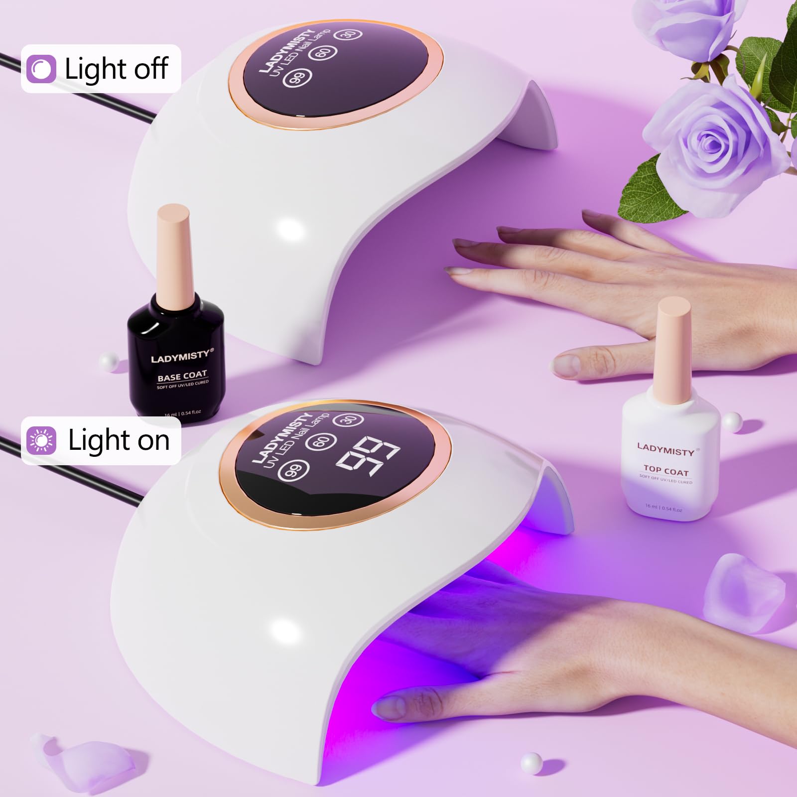 LadyMisty 72W UV LED Nail Lamp Light Dryer for Nails Gel Polish with 18 Beads 3 Timer Setting & LCD Touch Display Screen, Auto Sensor, Professional Nails, White