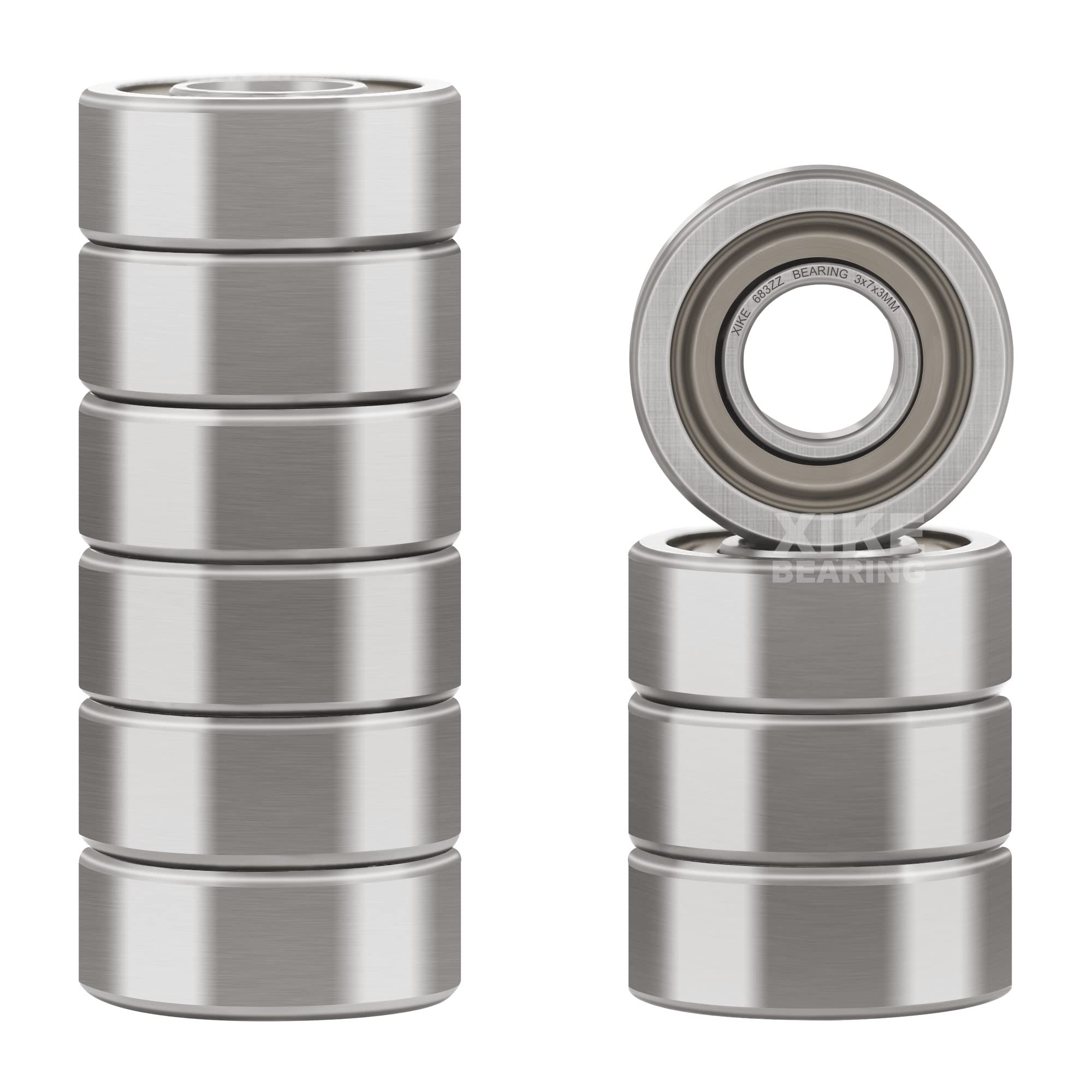 XIKE 10 pcs 683ZZ Ball Bearings 3x7x3mm Chrome Steel and Double Metal Seal, 683-2Z Miniature Deep Groove Ball Bearing.