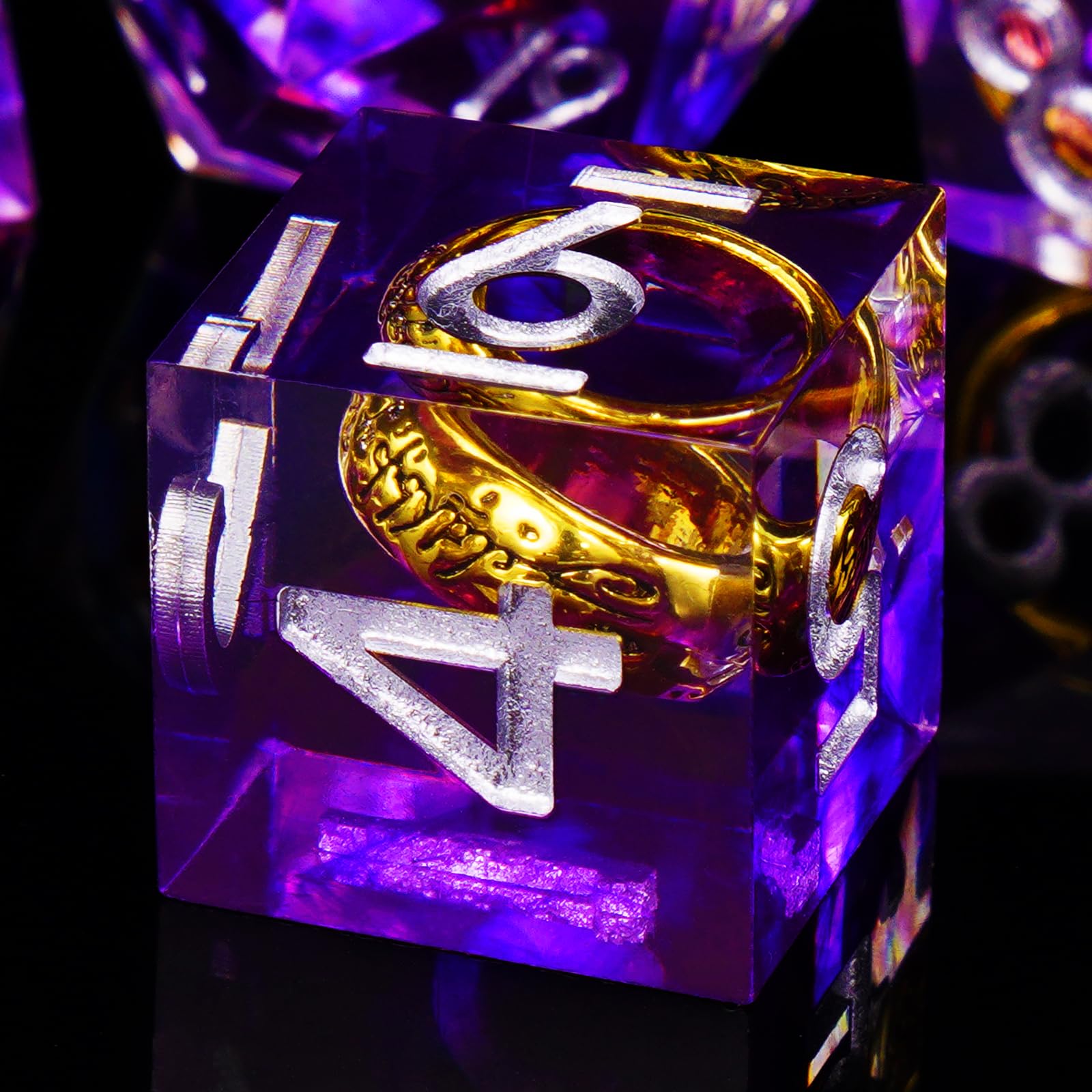 ORUZA 7 PCS Lord Of The Ring DND Dice Set Resin Sharp Edge Dice Polyhedral D&D Dice Set for Dungeons and Dragons RPG MTG Role Playing Game Dice D20 D12 D10 D8 D6 D4 D%