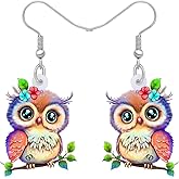 Acrylic Drop Owl Earrings Bird Dangle Funny Design Lovely Gift For Women By The Bonsny