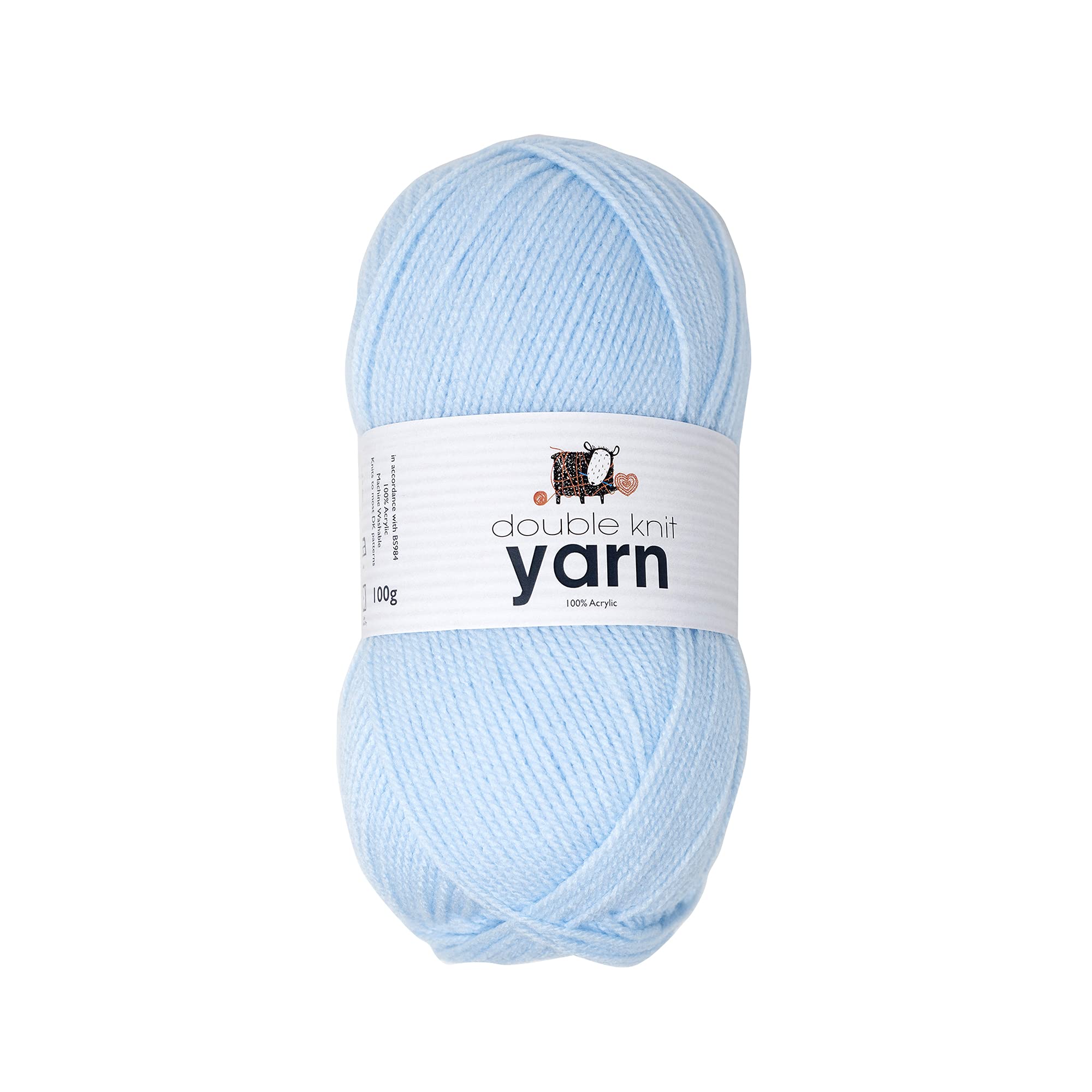 Korbond DK Light Blue Yarn - 100g Acrylic Wool - Lightweight, Hypoallergenic & Durable Double Knit Crochet Yarn Knitting Wool (290m Total)
