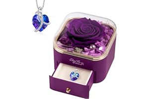 WILDLOVE Preserved Real Purple Rose with Heart Necklace, Forever Flowers Gifts for Mom Grandma Wife Girlfriend at Christmas, Valentines, Mothers Day, Anniversary or Birthday Gifts for Women
