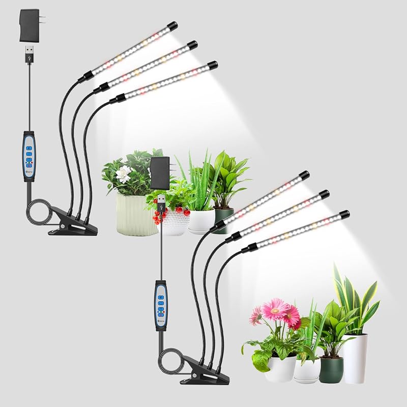 wolezek Grow Light 2-Pack Full Spectrum LED 6000K Clip-on with Timer 5-Level