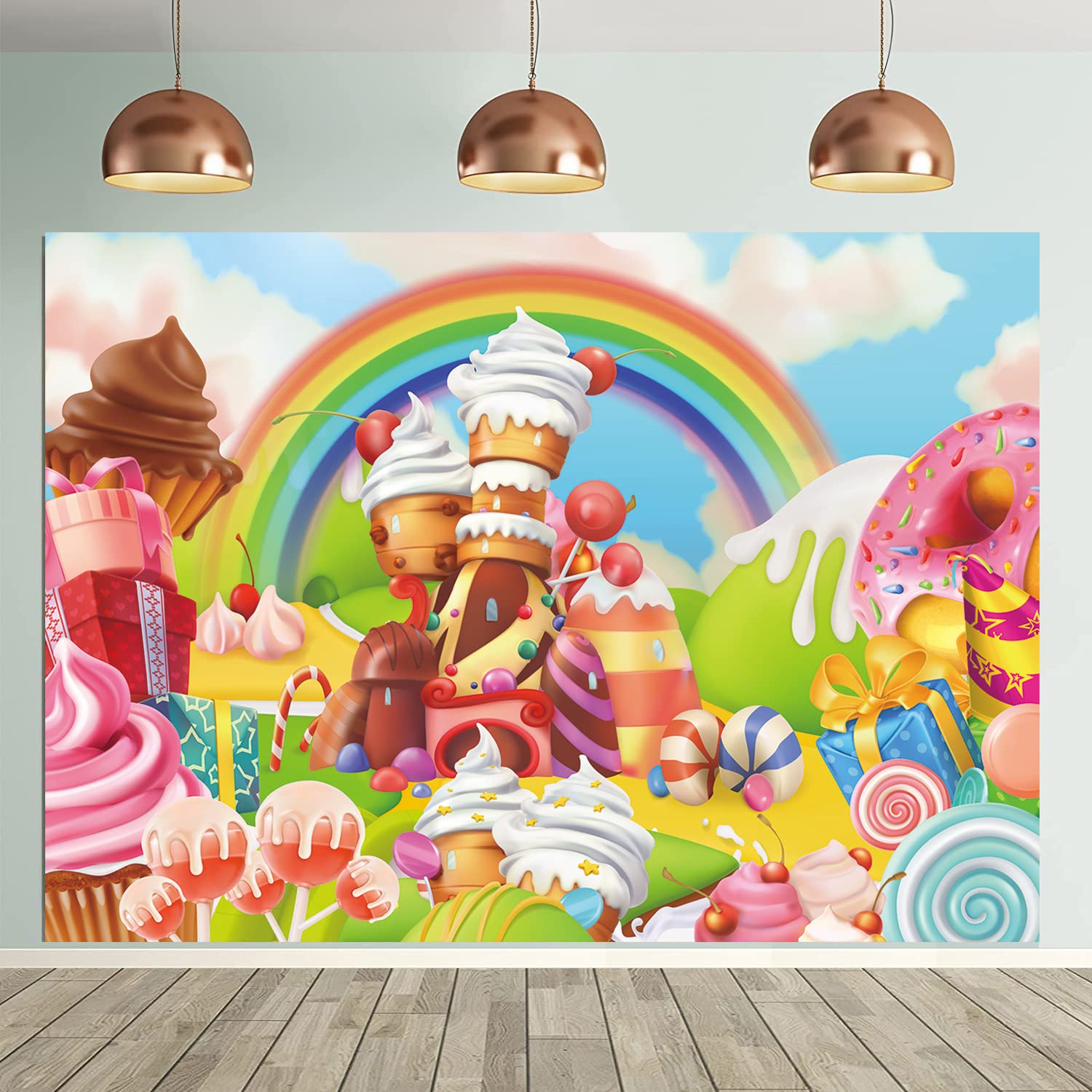 BATE Donut Candy Birthday Party Backdrop Cartoon Rainbow ice cream Cake Photography Backdrop for Candy Party Decoration Sweet Cartoon Landscape Baby Shower Birthday Party Background