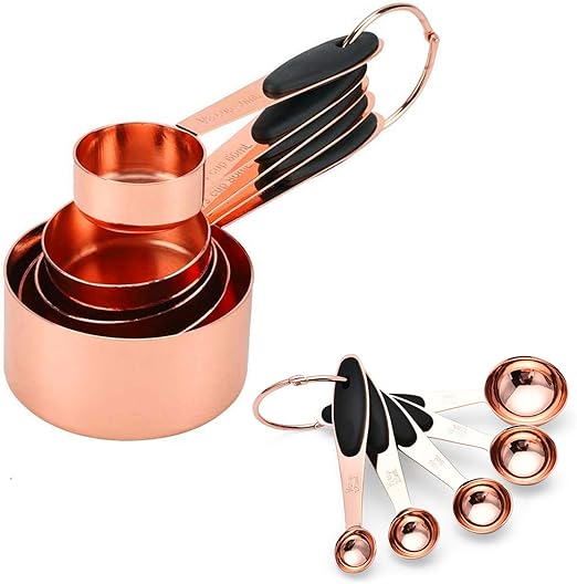 10 cucharas medidoras y tazas con regla grabada, apilables de acero