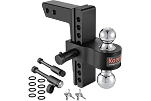 Koerdo Adjustable Trailer Hitch - Drop Hitch with 2 inch Receiver-8inch Drop/Rise, 2" & 2-5/16" Balls Hitches, 12,500 LBS GTW, Tow Hitch with Double Anti-Theft Pins Locks,Black