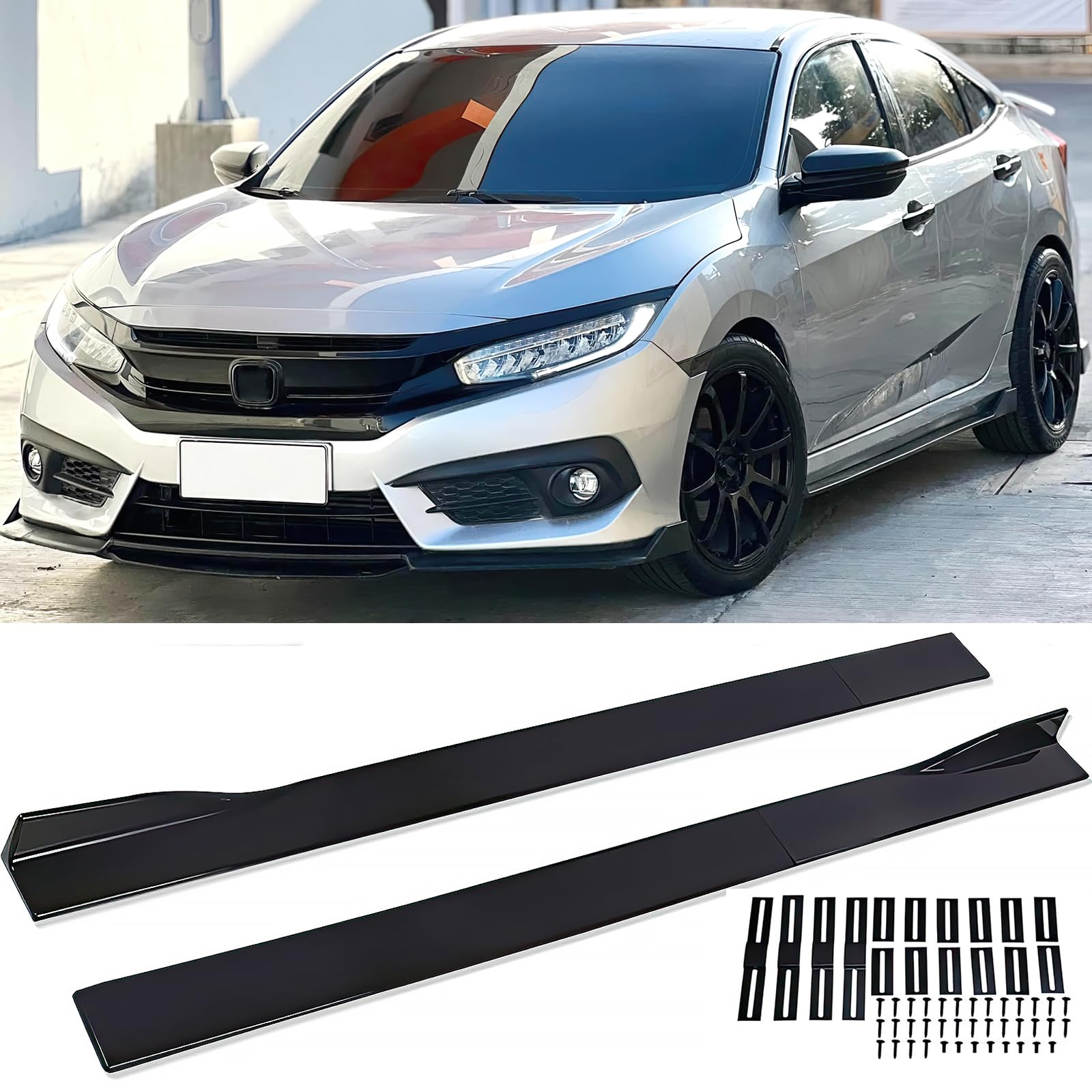 Photo 1 of (USED/FAIR) Falta piezas DREAMOTOR 2PCS Universal Car Side Skirts, 86.6" Side Skirts Extension Splitter Lip, Car Rocker Panels Side Skirt Body Kit, Compatible with Honda Civic Toyota Corolla Nissan Altima VW Chevrolet Camaro