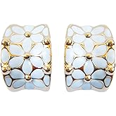 Navachi 18k Gold Plated Square Rainbow Colorful Enamel Leaves Flower Omega Back Earrings