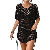 Bsubseach Crochet Coverups for Women 2025 Hollow Out Swimsuit Cover Up Knit Summer Beach Cover Ups Dress with Drawstring