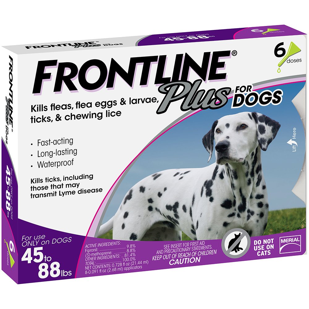 Amazon.com : Frontline Plus for Dogs Large Dog (45 to 88 pounds) Flea and  Tick Treatment, 6 Doses : Pet Flea Drops : Pet Supplies