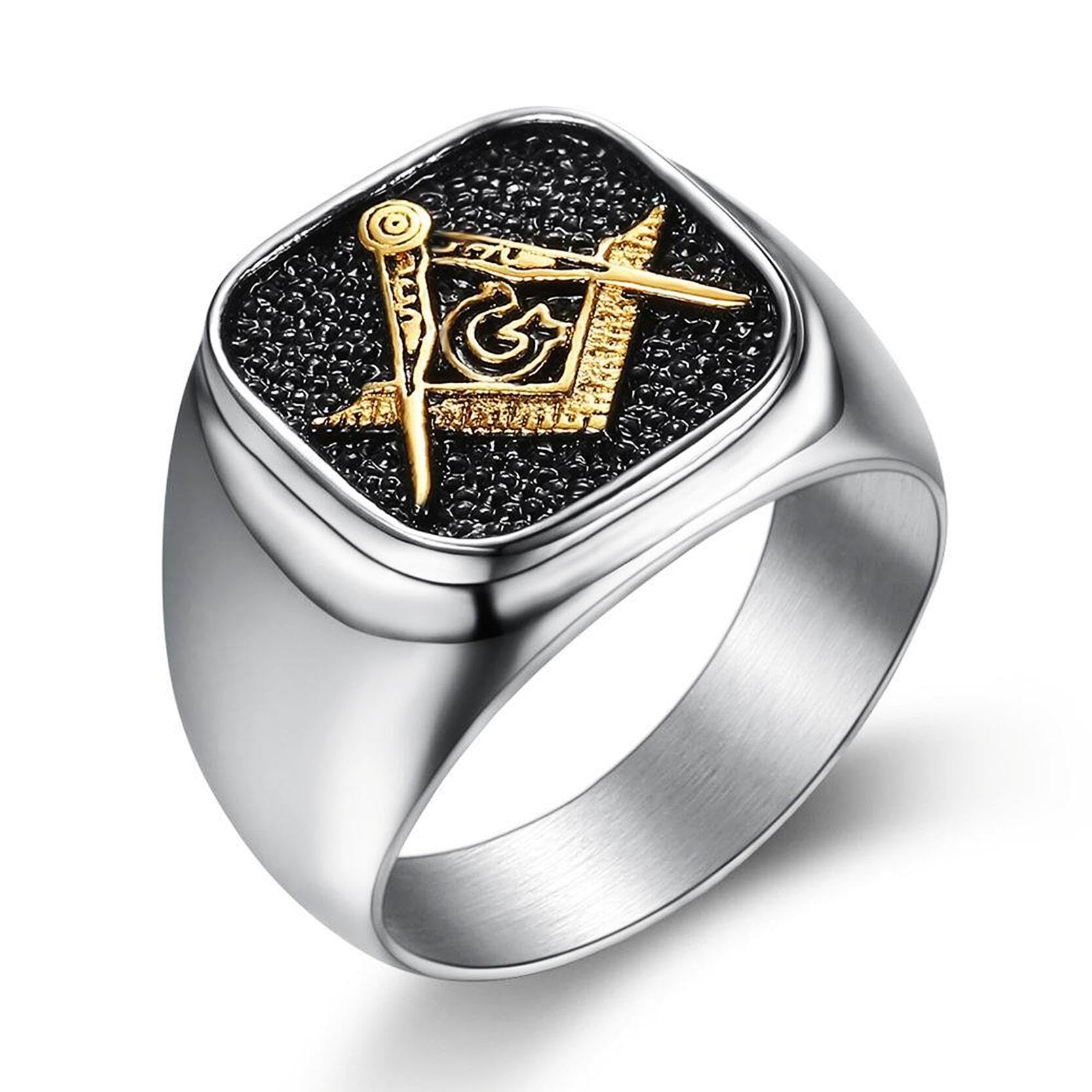 MIVEIVIA Masonic AG Symbol Square Rings for Men