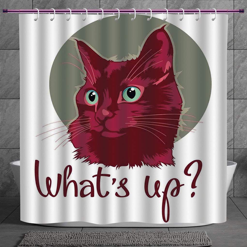 Polyester Shower Curtain 2 0 Cat Lover Decor Colorful Modern Artwork With Young Cat Portrait Asking Whats Up Love Animal Red Grey White Polyester Fabric Bath Decorative Curtain Ideas Amazon In Home Kitchen