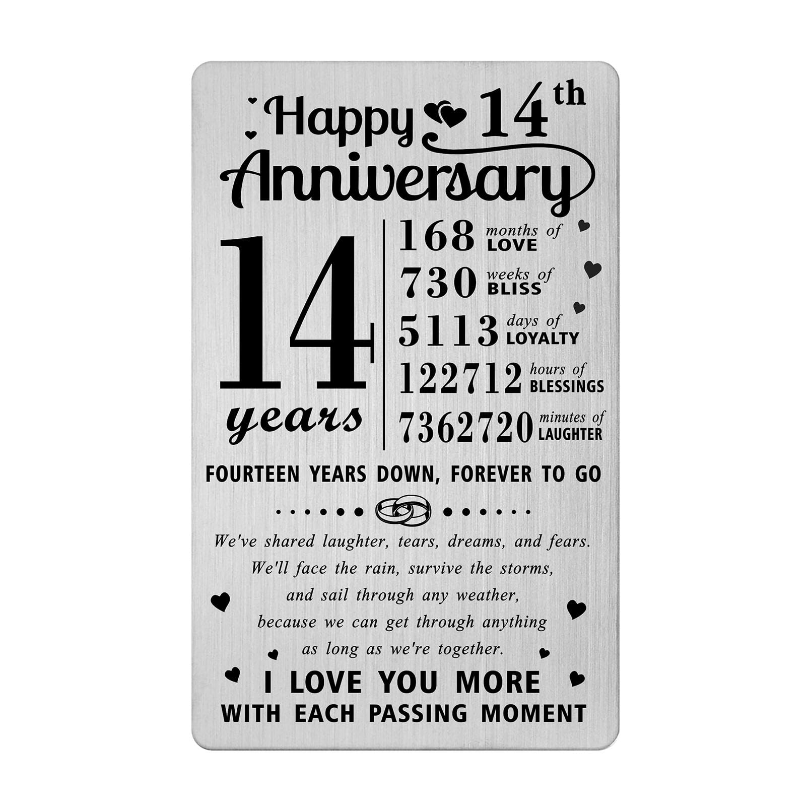 Richesele 14th Anniversary Card - Happy 14 Year Wedding Anniversary Wallet Card - 14 Years Anniversary Decorations Gifts for Husband Wife Him Her