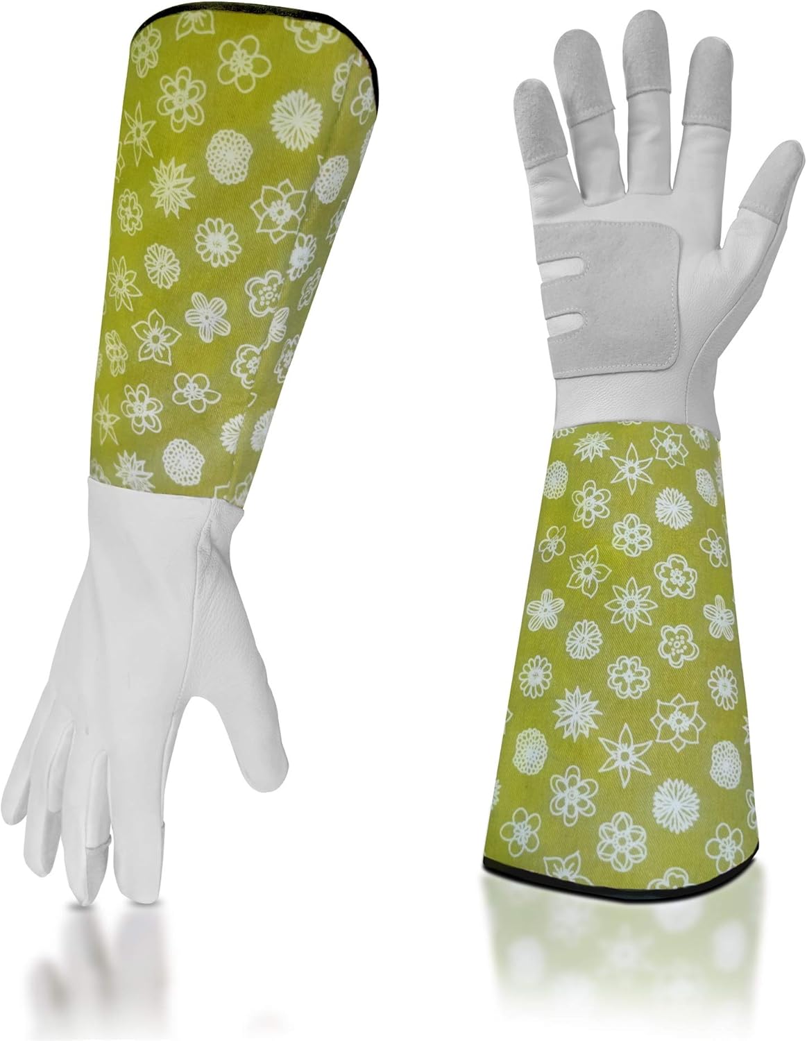 Leather-Gardening-Gloves for Women/Men - Rose/Blackberry Pruning Thorn Proof Heavy Duty Gloves Goatskin Leather Gloves Thick Palm Gauntlet Garden Work Gloves with Forearm Protection -Flower