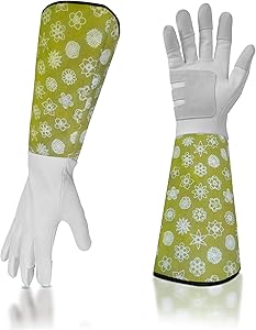 Leather-Gardening-Gloves for Women/Men - Rose/Blackberry Pruning Thorn Proof Heavy Duty Gloves Goatskin Leather Gloves Thick Palm Gauntlet Garden Work Gloves with Forearm Protection -Flower