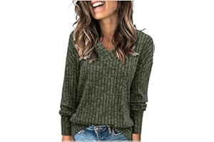 ZZWXWA Women's Sweater V-Neck Knitted Sweatshirts Long Sleeve Comfy Pullover Winter Loose Tunic Sweaters Casual Warm Blouse