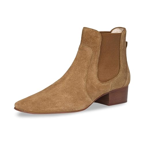 tan block heel ankle boots