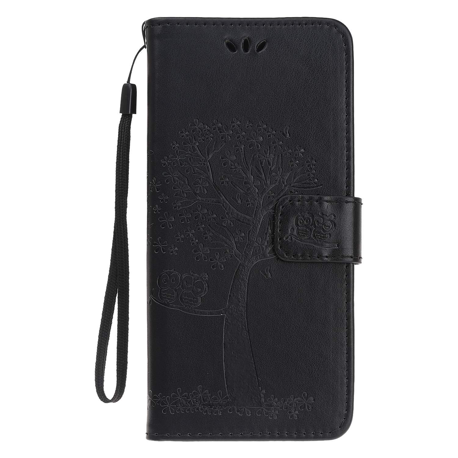 Skhawen for iPhone 11 Case, Flip Shockproof PU Leather Embossed Owl Wallet Magnetic Cover for iPhone 11 with Card Holder Viewing Stand, Black