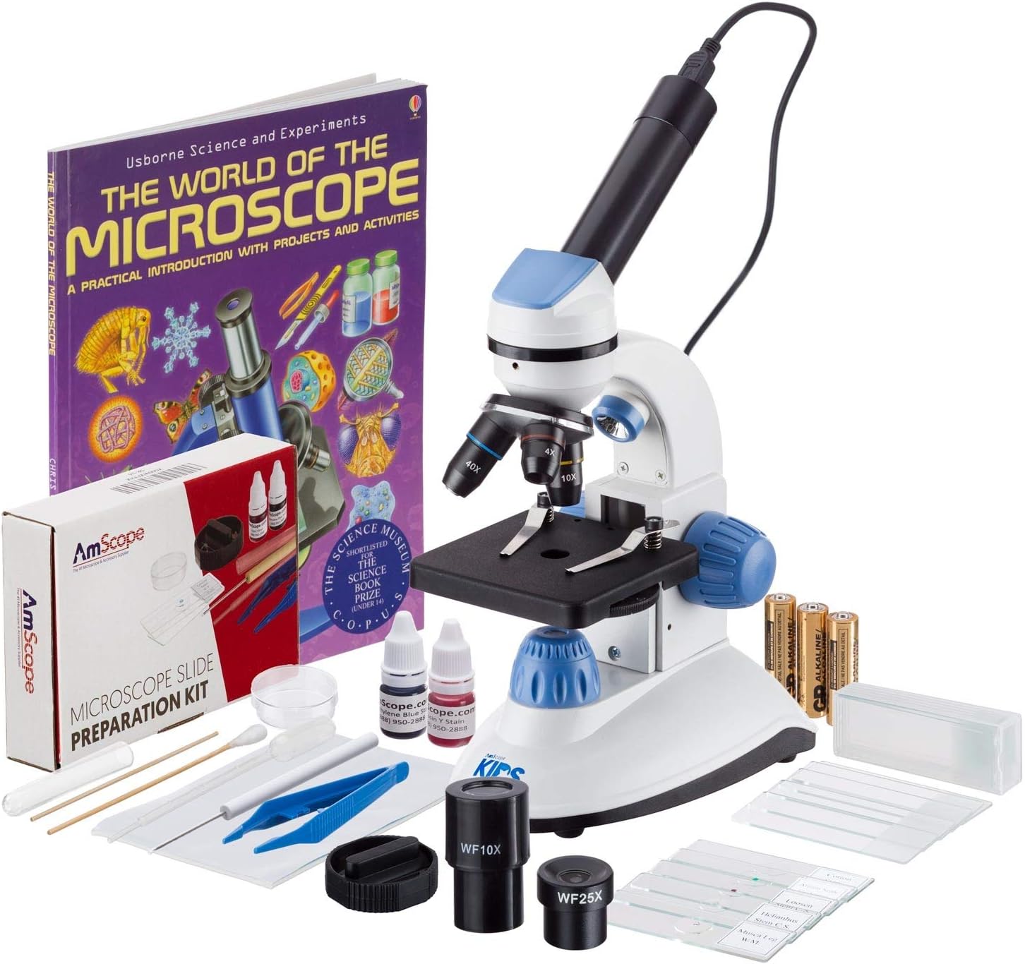 IQCrew Kids 40X-1000X Dual Illumination Digital Microscope with Digital Eyepiece, Slide Preparation Kit and Microscope Book