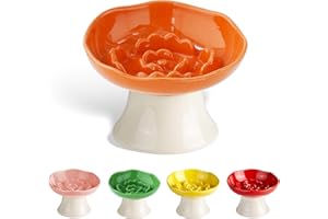 TRUNDISAN Ceramic Slow Feeder Bowl for Cats and Small Dogs, Elevated Tilted Pet Food Dish, Whisker Friendly Anti-Vomit Design, Heavy Stable Base, Dishwasher Safe， 5 Colors Options (Tangerine Orange)