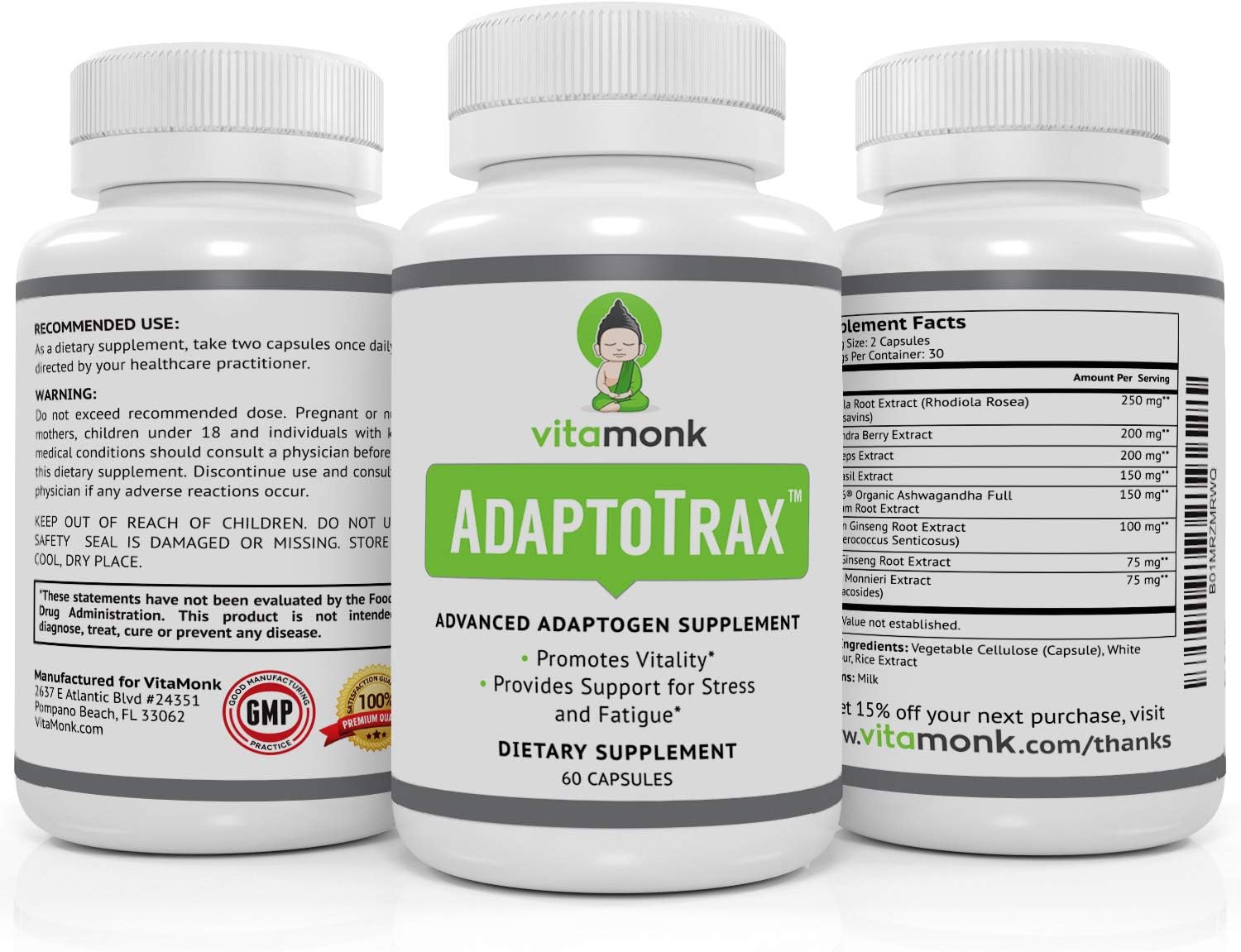 AdaptoTrax™ All-In-One Adaptogen Supplement Blend - Brain Boosting, Stress Relieving and Energy Optimizing Complete Herbal Adaptogens Supplements Formula - 8 Adaptogenic Herbs & Mushrooms in 1 Capsule: Health & Personal Care