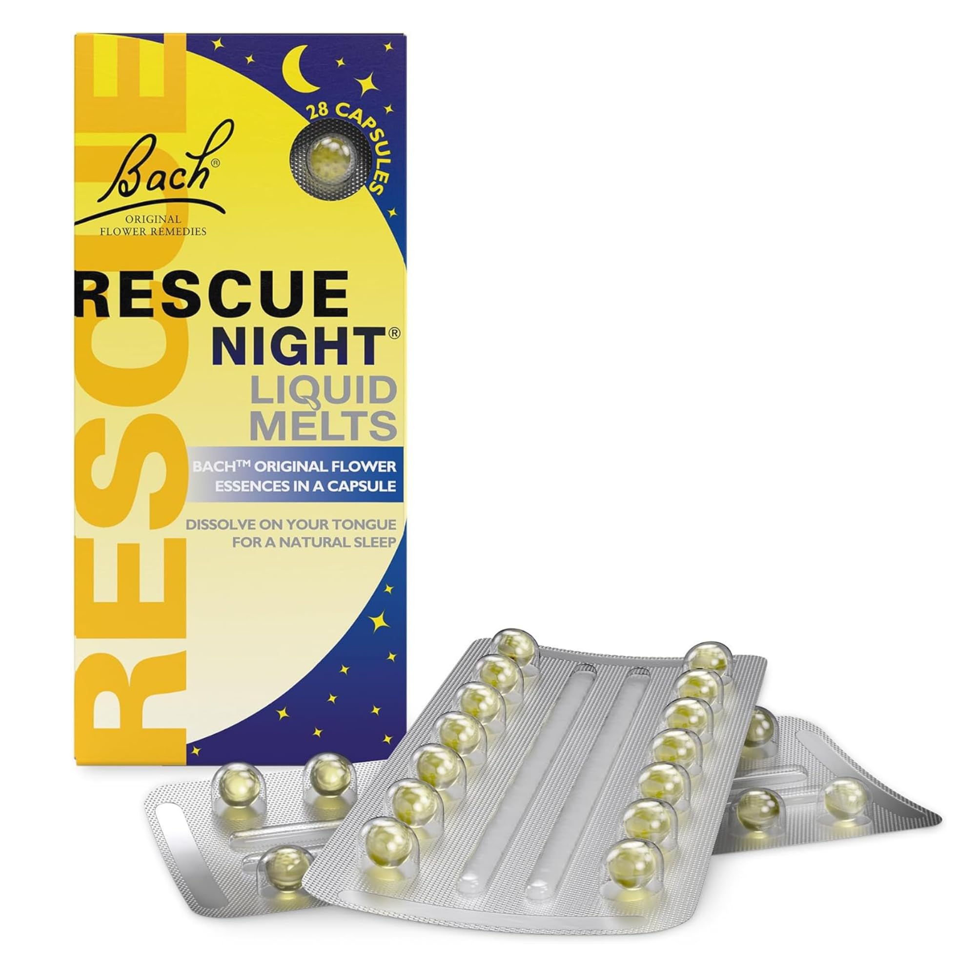 Bach RESCUE SLEEP Liquid Melts, Natural Orange Vanilla Flavor, Natural Sleep Aid, Stress Relief, Homeopathic Flower Essence, Free of Melatonin, Gluten & Sugar, Non-alcohol, Non-Narcotic, 28ct.