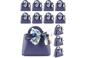 NOWDER 12 Pack Leather Wedding Candy Gift Bags with Handle Reusable Party Favor Boxes for Baby Showers Birthday Christmas Halloween (Navy)