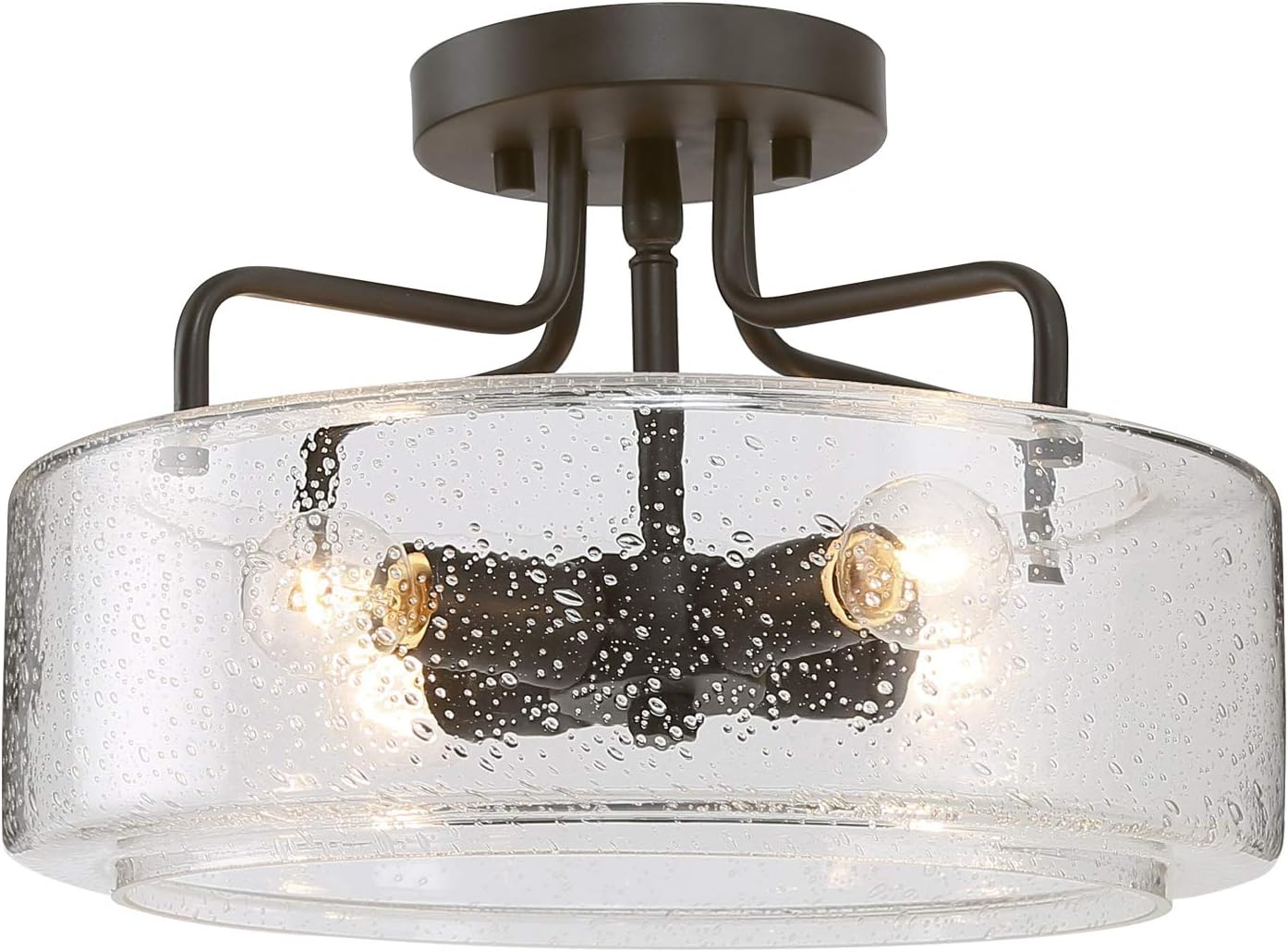 LOG BARN Semi Flush Mount Ceiling Light with Seeded Glass Shade for Living Room Bedroom, Kitchen, Hallway, W12 x H8, Black - - 