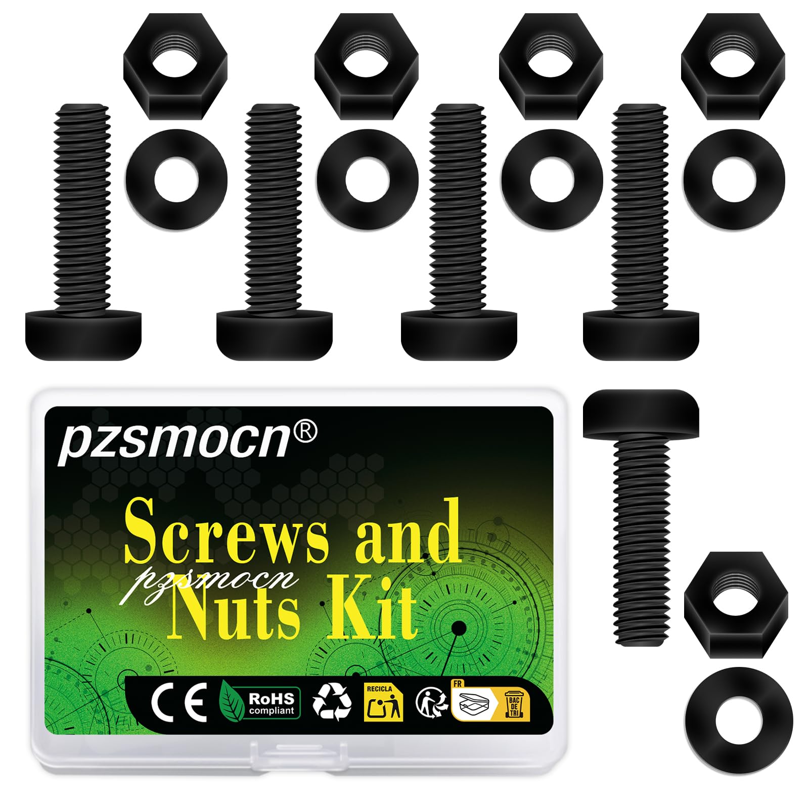 Pzsmocn 300 Pieces/100 Sets M3*20 mm Plastic Black Nylon Cross Round Head Screw Hexagonal Nut Combination Kit, with Insulating Washers, Standard Size, For DIY and Electronic Assembly.
