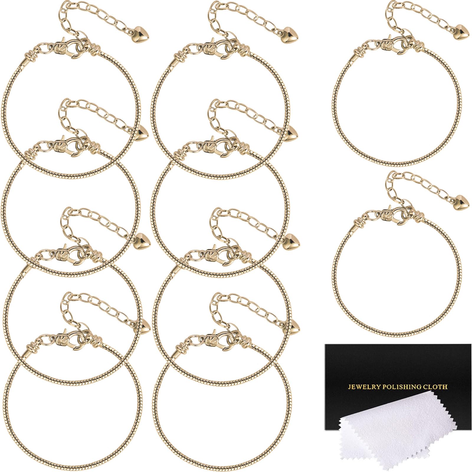 Photo 1 of 10 Pcs Snake Charm Bracelet Chain Adjustable Charm Bracelet Kit 3mm Dainty Snake Chain Bracelets Chains with Heart Lobster Clasp Extender Chains for Christmas DIY Women Jewelry Making Gifts Supplies