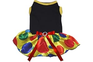 Petitebella Clown Theme Plain Shirt Tutu Puppy Dog Dress (Black/Polka Dots, X-Small)