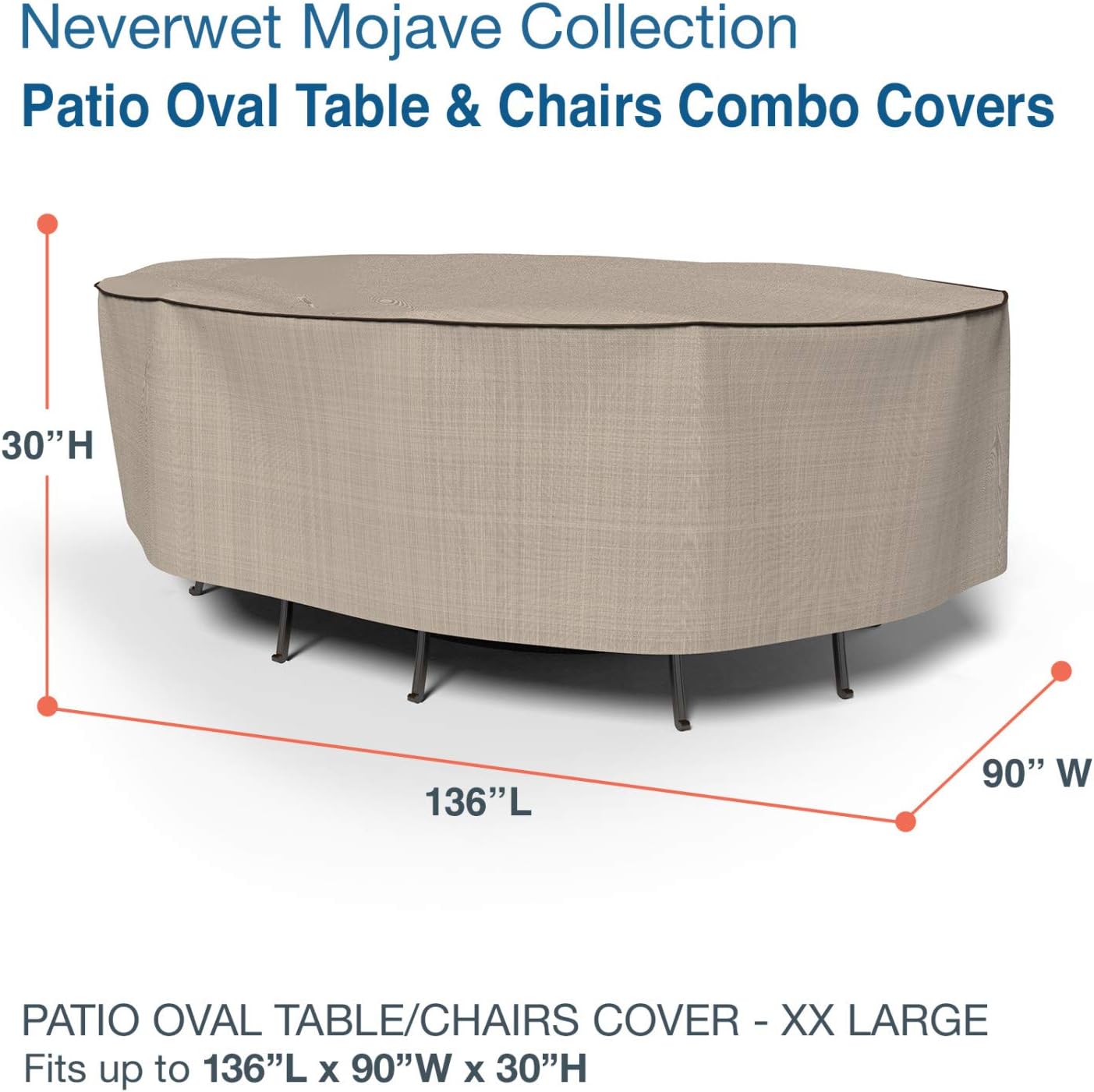 Amazon Com Budge P5a17pmnw2 Neverwet Mojave Oval Patio Table Chairs Combo Cover Waterproof Uv Resistant Durable Xx Large Black Ivory Garden Outdoor