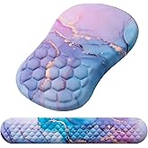 Mouse Pad Wrist Support, Laokiiy 2 in1 Keyboard Wrist Rest+ Ergonomic Mouse Pad, Non-Slip Wrist Rest for Computer Keyboard, Made Easy Typing & Relieve Wrist Pain(Blue Pink Marble)