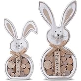 WellSig 2Pcs Easter Table Decorations for home,Farmhouse Retro Wooden Bunny with Easter Sign Tiered Tray Decor for Fireplace Tabletop,Rustic Spring Party Outdoor Indoor Decor,Easter Gifts for Kids