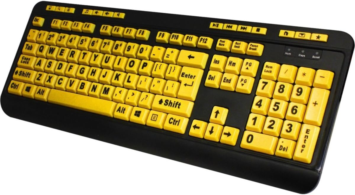 AdessoAKB-132UY - EasyTouch 132 Florescent Yellow Multimedia Desktop Keyboard,Black