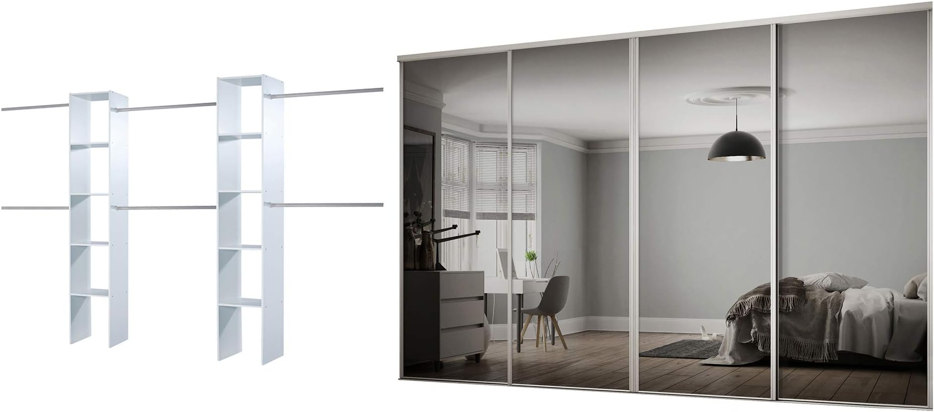 Spacepro Sliding Wardrobe Doors, Silver Frame Mirror, 226cm x 299.8cm