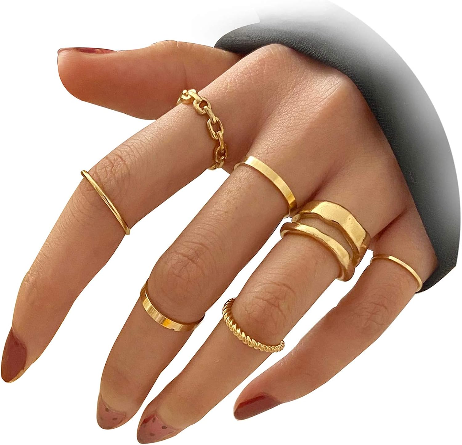 Gold Knuckle Rings Set for Women Girls Snake Chain Stacking Ring Vintage BOHO Midi Rings SIze Mixed (Design 10 Gold): Clothing