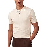 Kallspin Men's Vintage Knitted Polo Shirt Short Sleeve Solid Collared Golf Shirts with Button
