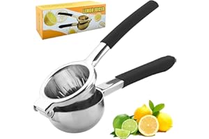 Lemon Squeezer, 304 Stainless Steel Citrus Press, Non-Slip Grip Design Manual Juicer, Heavy Duty Lime Squeezer (Silver & Blac