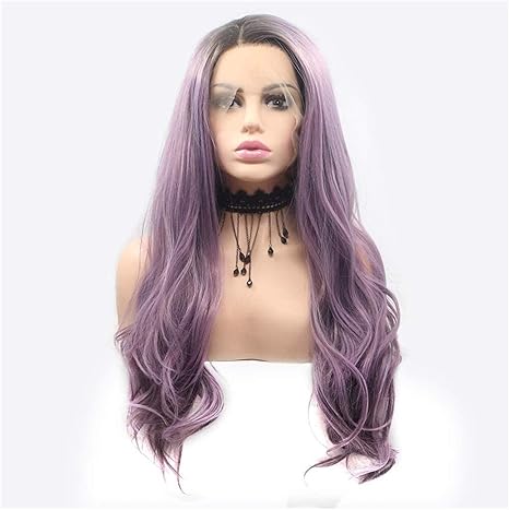 Amazon Co Jp グレーパープルグラデーションロングカーリーヘアウィッグレディース手作りレースヨーロッパとアメリカのかつらセットウィッグセット ウィッグキャップ Zjsxia ホーム キッチン