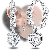 Heart Earrings for Women - Sterling Silver Dangle Hoop Earrings for Lady Hypoallergenic Sparkle Cubic Zirconia Infinity Love Heart Earring for Sensitive Ears Dainty Jewelry Gifts for Her Wife Mom