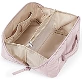 BAGSMART Travel Makeup Bag for Women, Portable Water-resistant Cosmetic Case, Puffy Padded Make Up Organizer Pouch, Open Flat Toiletry Bag for Toiletries, Brushes, Pink