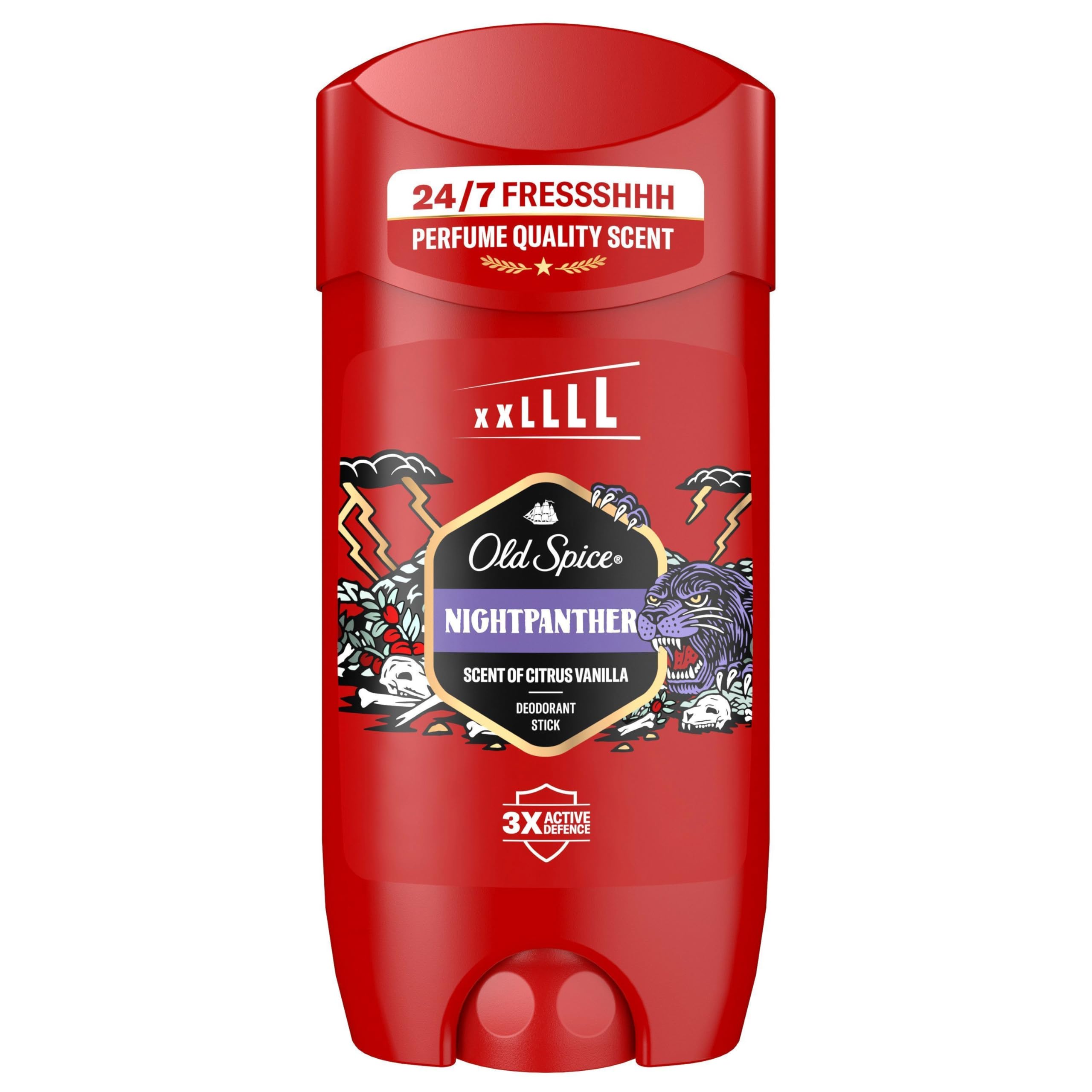Old Spice Night Panther Deostick für Männer 3x85 ml, 24/7 Frisch bei täglicher Anwendung, lang anhaltender Duft in Parfumqualität, Schutz vor Gerüchen, 0% Aluminiumsalze, unsichtbar auf Schwarz & Weiß