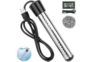 GDPLUS Immersion Water Heater, 2000W Portable Water Heater Electric with 304 SS Guard, Bucket Water Heater with Digital LCD Thermometer, Fast Heats 5 Gallons of Water in Minutes